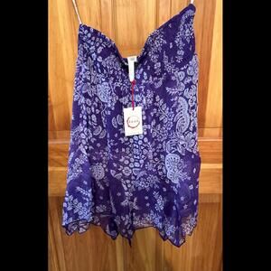 New Raga Anthropologie Asymtrical Smocked Purple Floral Skirt M